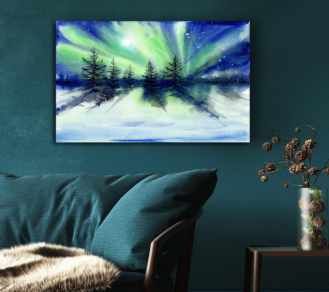 Picture of Northern Light Moon Burst Canvas Print Wall Art