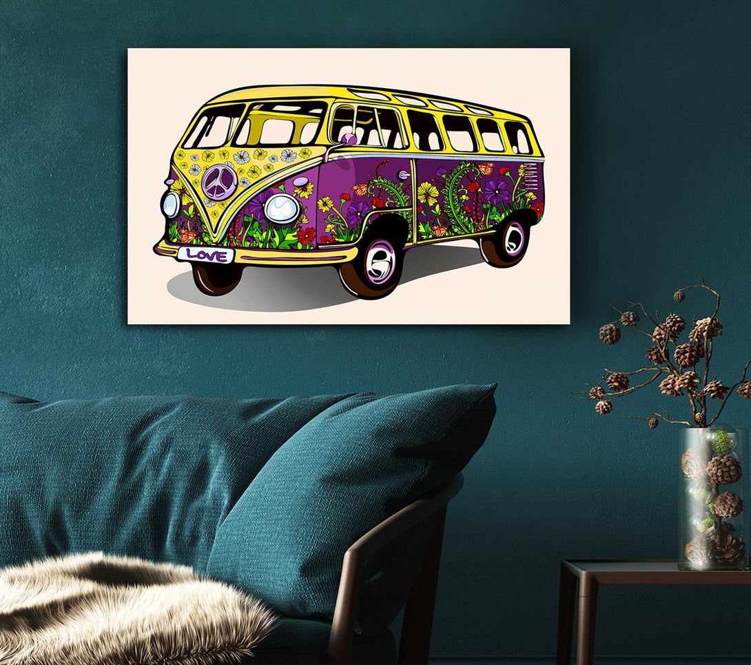 Picture of Flower Power VW Camper Van Canvas Print Wall Art
