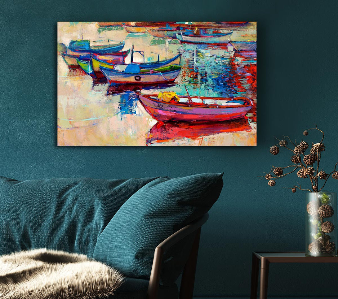 Picture of Colourful Boats On The Water Canvas Print Wall Art