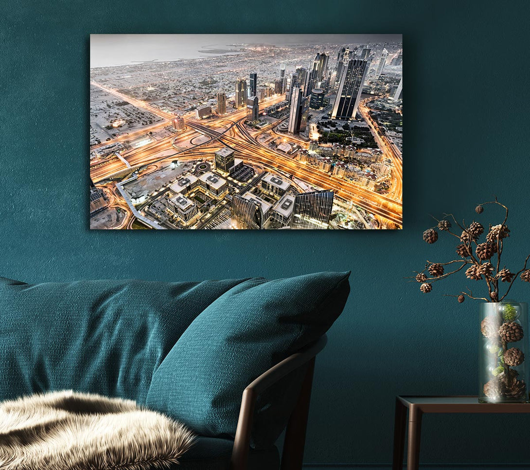  A Canvas Print of Golden City Roads Canvas Print