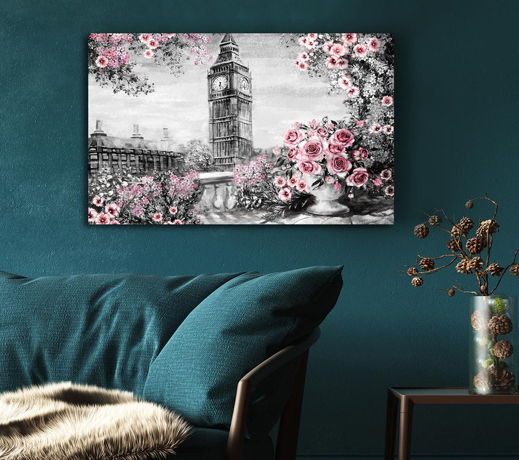 Picture of Big Ben Pink Roses Canvas Print Wall Art