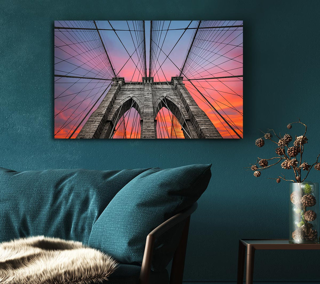  A Canvas Print of Fire Skies Above Brooklyn Bridge Canvas Print