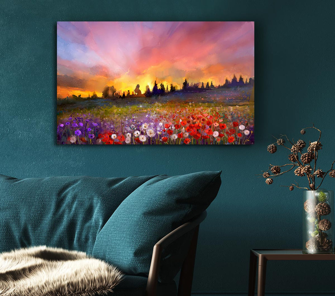 Picture of Sun Break Over The Wild Flowers Canvas Print Wall Art