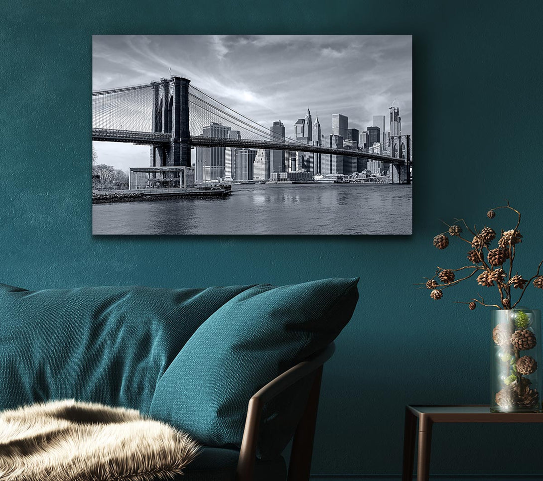 Picture of Black and white bridge over newyork Canvas Print Wall Art