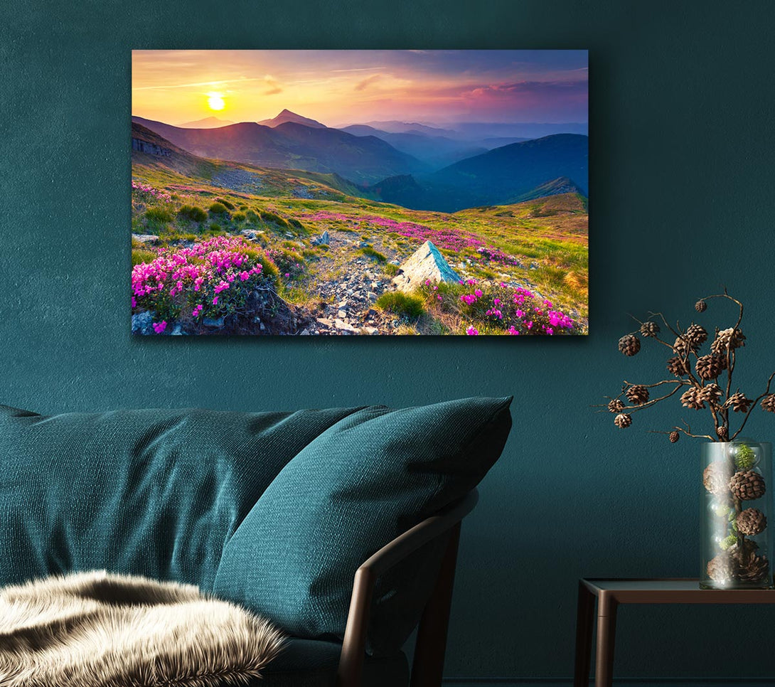  A Canvas Print of Beautiful mountain range and flowers Canvas Art