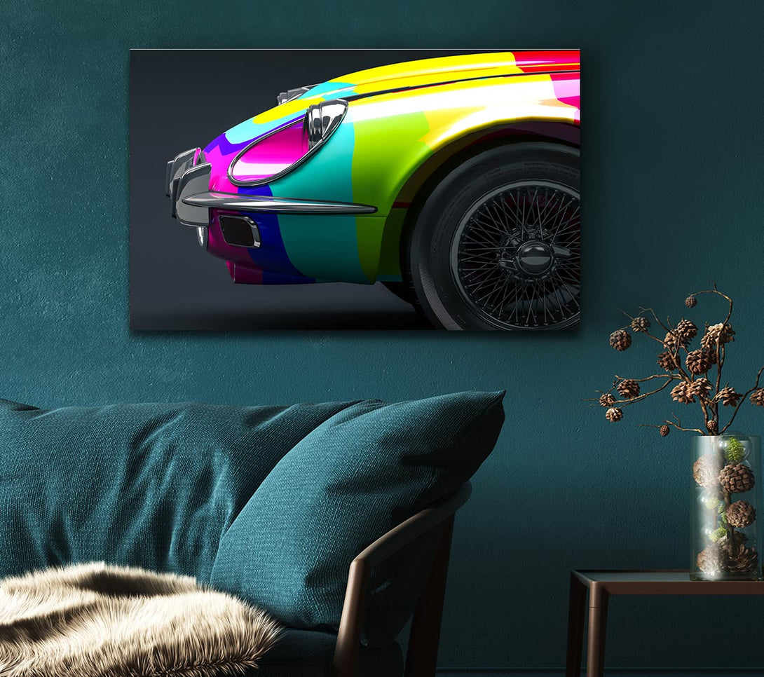 Picture of E type Jaguar rainbow stripes Canvas Print Wall Art