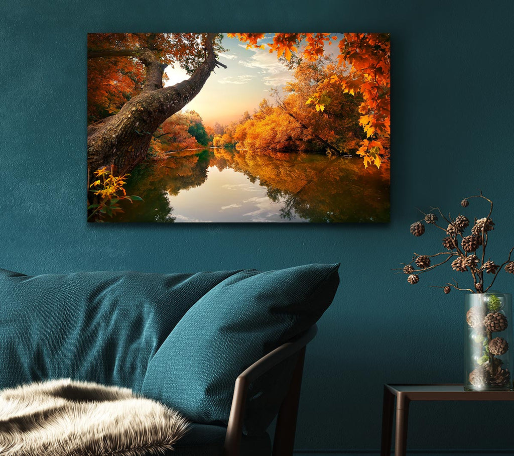 Picture of Perfect Autumn lake Canvas Print Wall Art