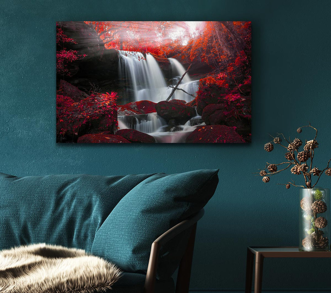 Picture of Red Forest Waterfall Delight Canvas Print Wall Art