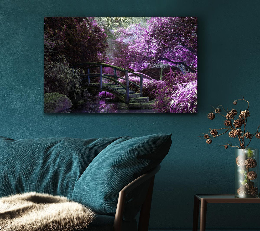 Picture of Little foot bridge in the lilac forest Canvas Print Wall Art