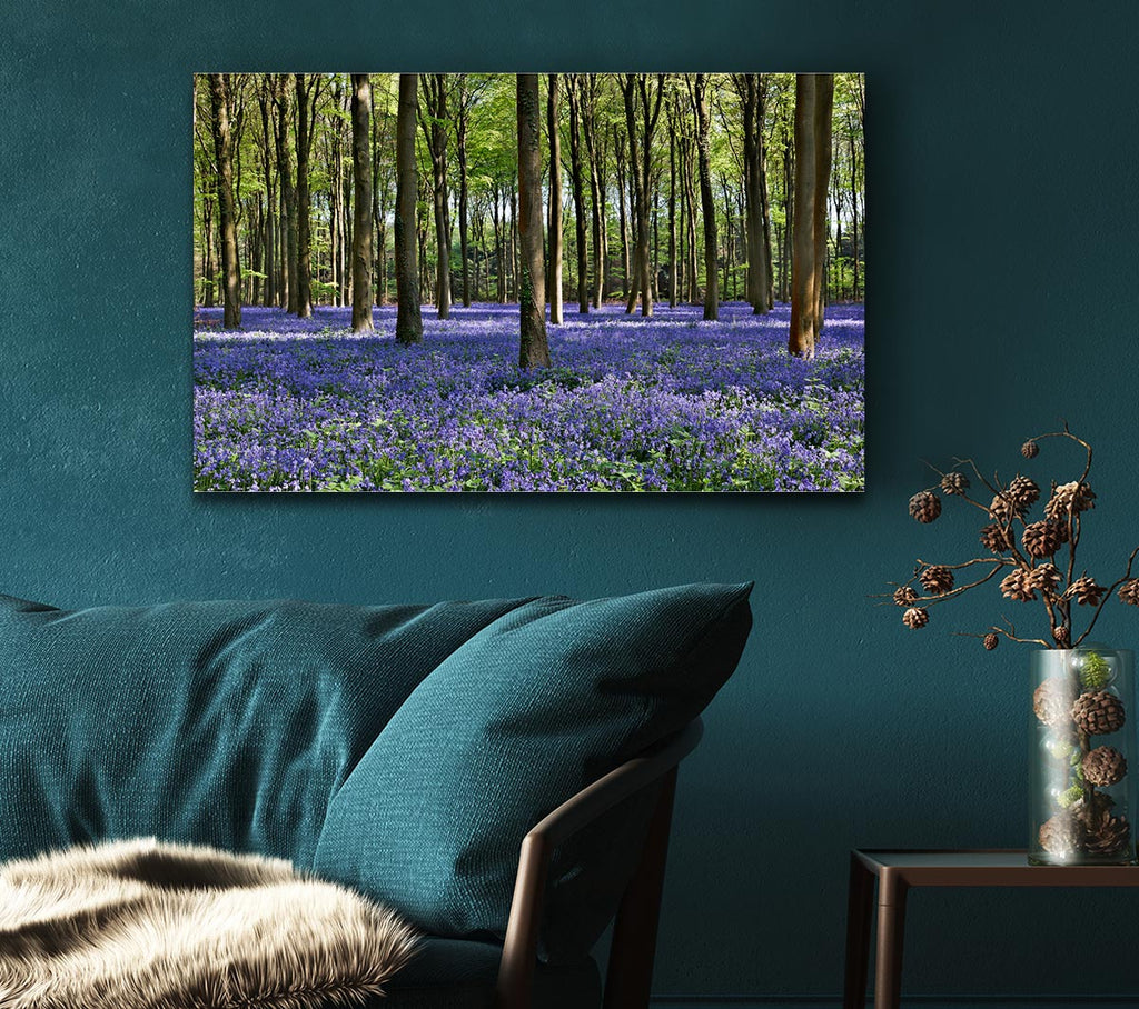 Picture of Beautiful purple flowers in the woods Canvas Print Wall Art