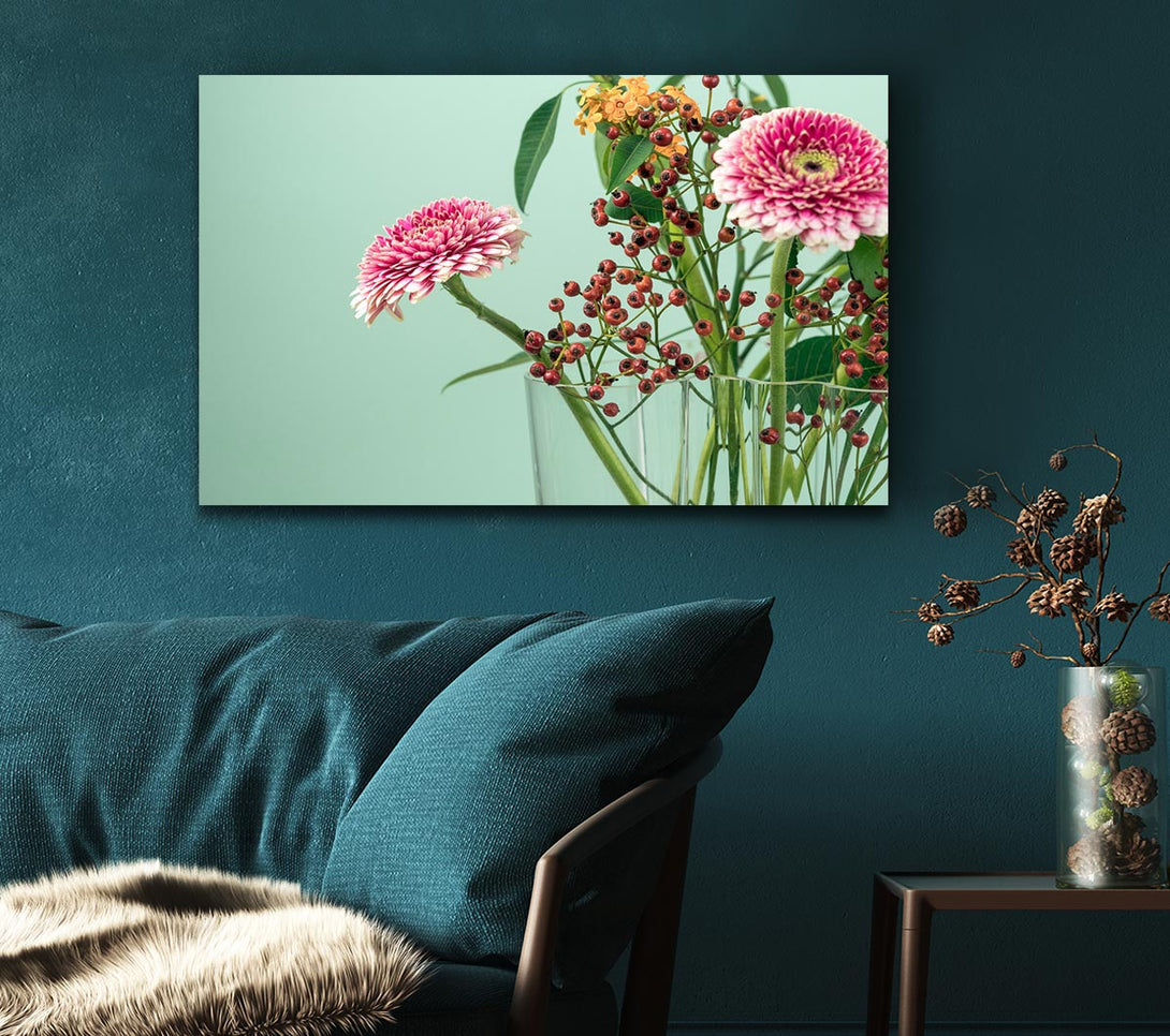 Picture of Vase of flowers with berries Canvas Print Wall Art