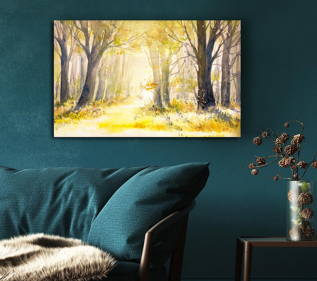 Picture of Yellow Forest Woodland Watercolour Canvas Print Wall Art