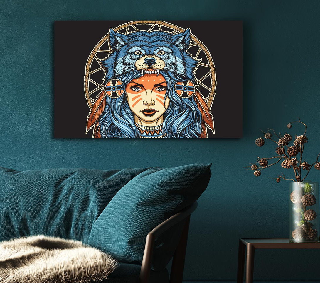 Picture of Wolf Head Woman Canvas Print Wall Art