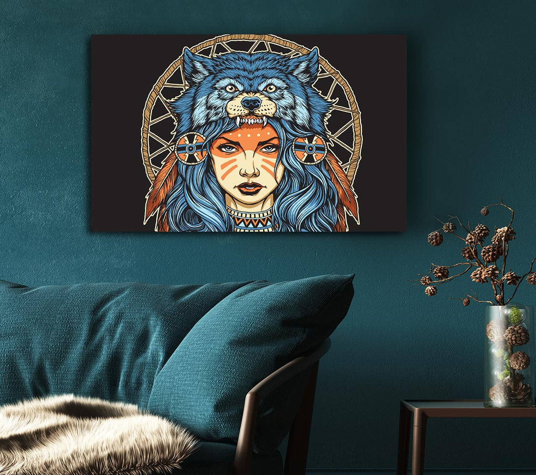  A Canvas Print of Wolf Head Woman Canvas Wall Art