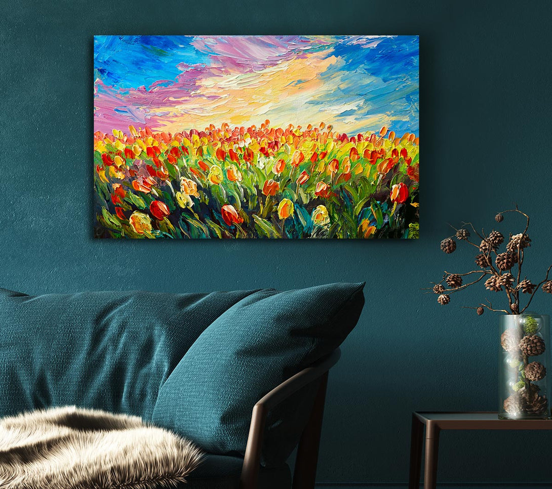  A Canvas Print of Field Of Stunning Tulips Canvas Print