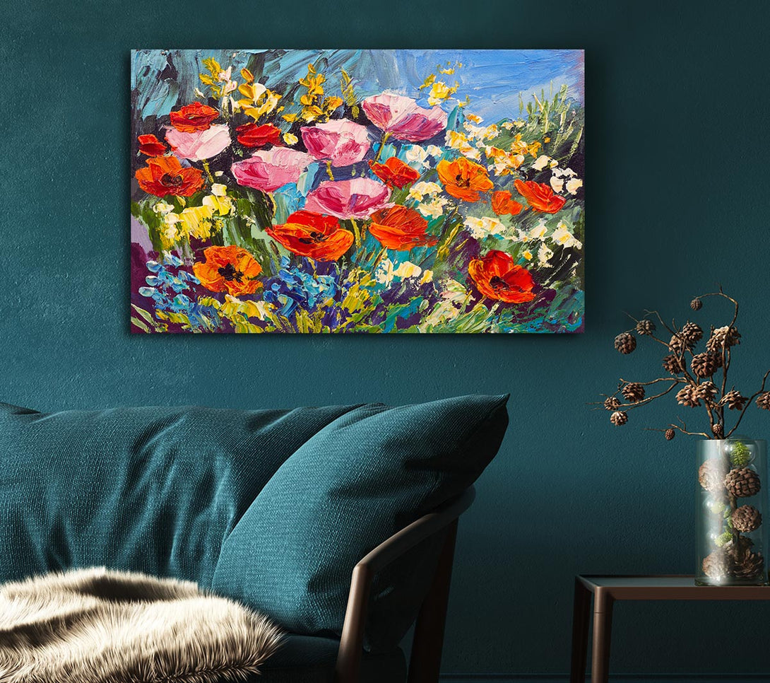 Picture of Mixed Poppies In The Sun Canvas Print Wall Art