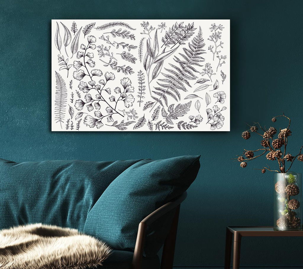 Picture of Natures Leaves Hand Drawn Canvas Print Wall Art