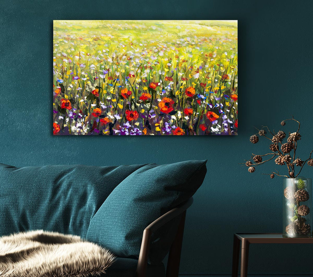  A Canvas Print of Poppy Field In The Summer Canvas Wall Art