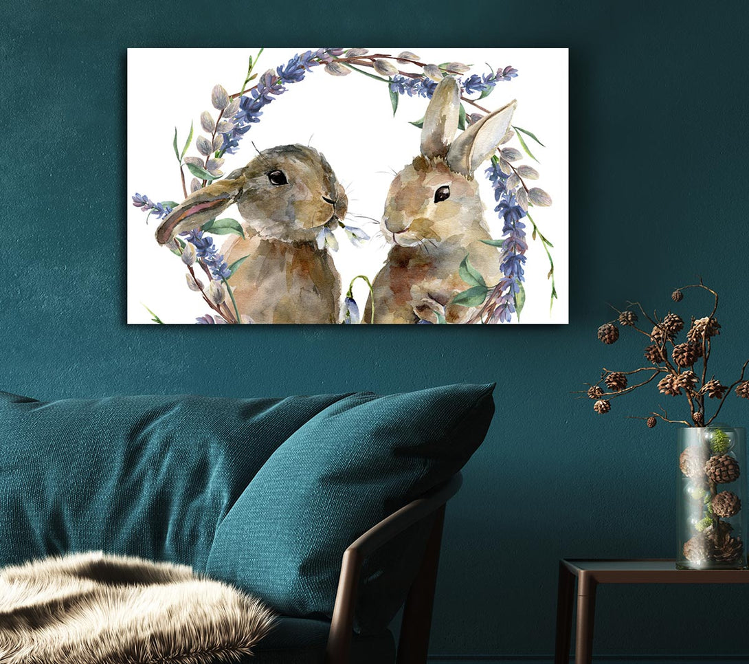 Picture of Two Watercolour Rabbits Canvas Print Wall Art