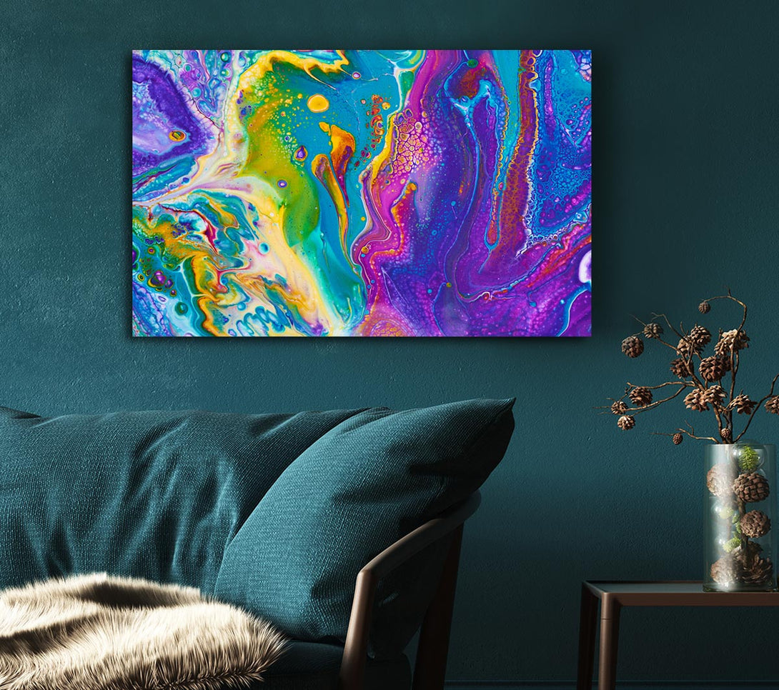 Picture of Multicoloured Swirls Of Oil Paint Canvas Print Wall Art