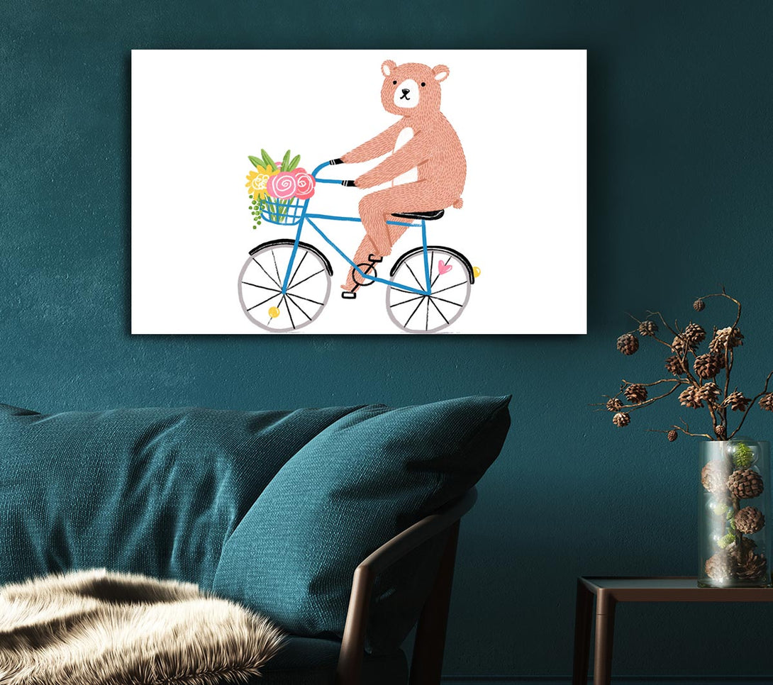 Picture of Bear Riding A Bike Canvas Print Wall Art