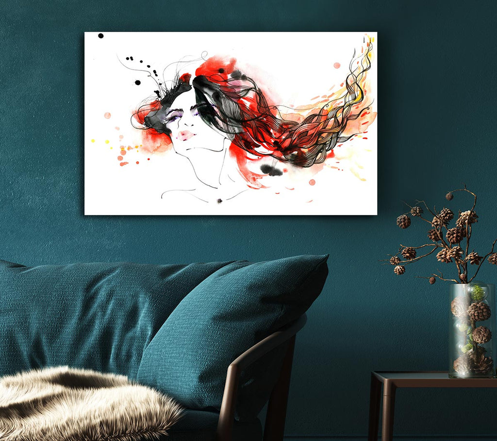 Picture of Woman In Ink And Red Canvas Print Wall Art