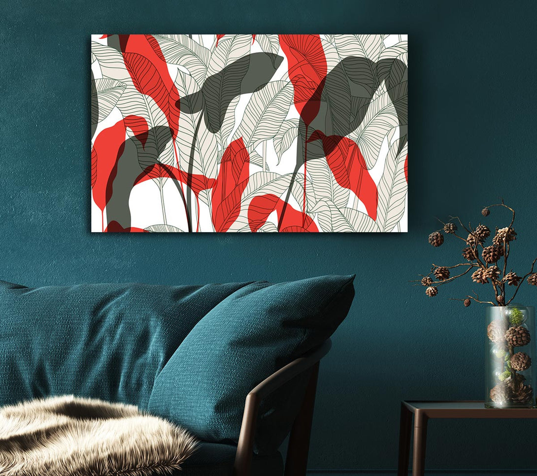 Picture of Leaves Of Red And Grey Canvas Print Wall Art