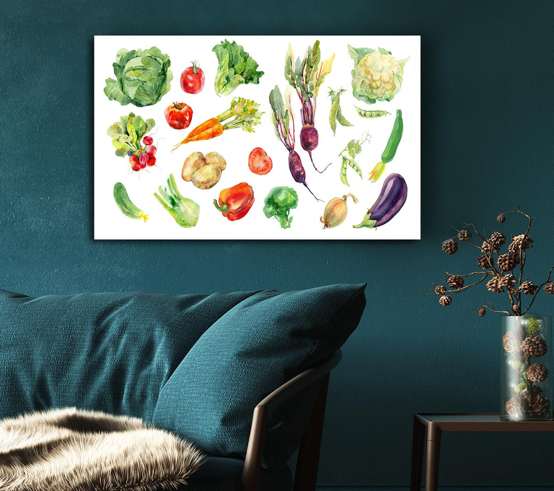 Picture of Selection Of Watercolour Vegetables Canvas Print Wall Art