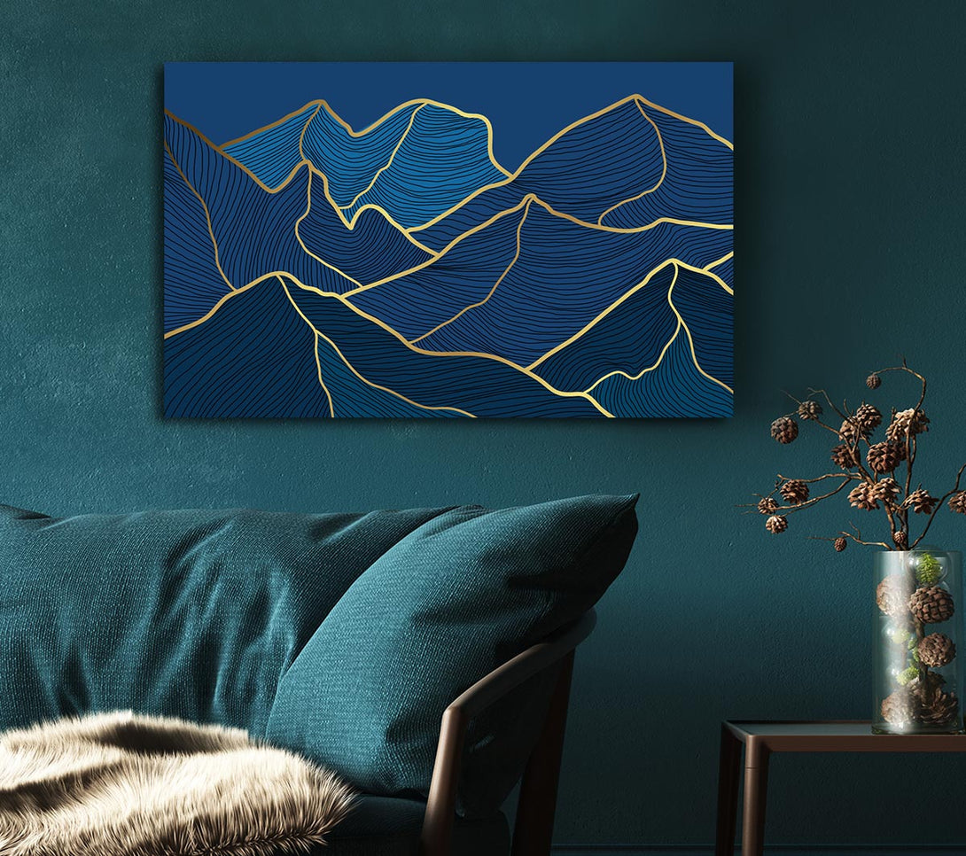 Picture of Gold Mountains On Blue Canvas Print Wall Art