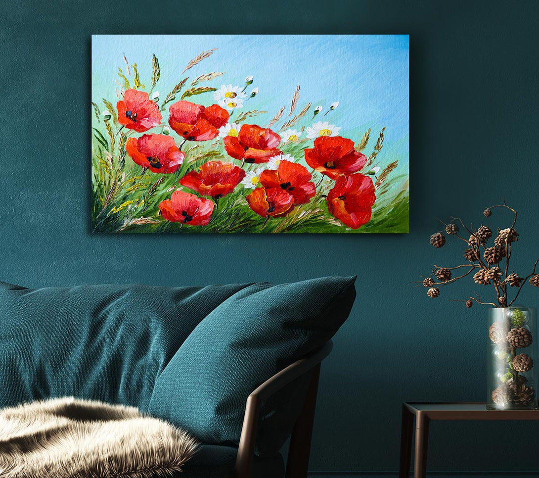 Picture of Poppies Under The Blue Sky Dream Canvas Print Wall Art