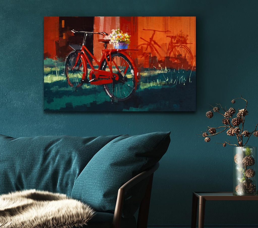Picture of The Red Bike In Amsterdam Canvas Print Wall Art