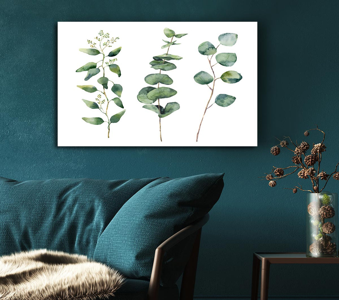 Picture of Three Green Foliage Stems Canvas Print Wall Art