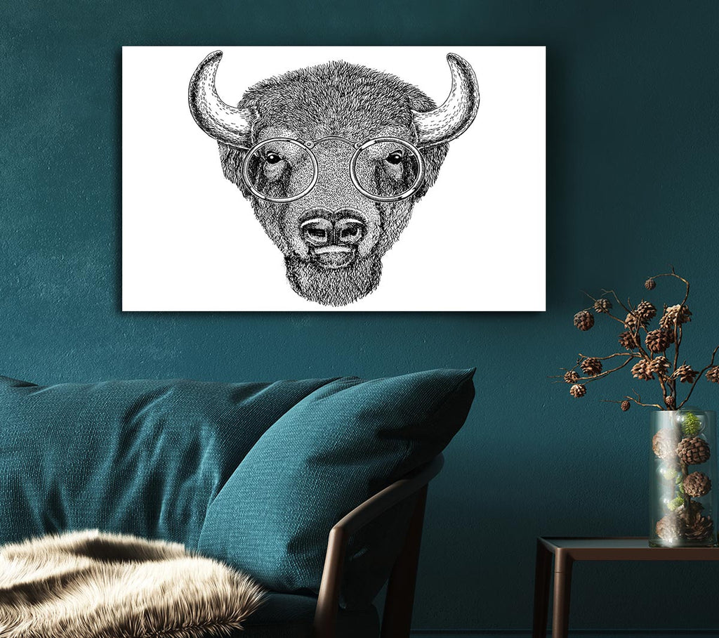 Picture of Glasses On A Bison Canvas Print Wall Art