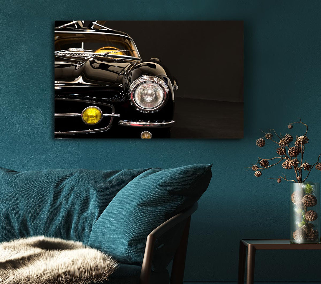 Picture of Classic Car Headlight Black Canvas Print Wall Art