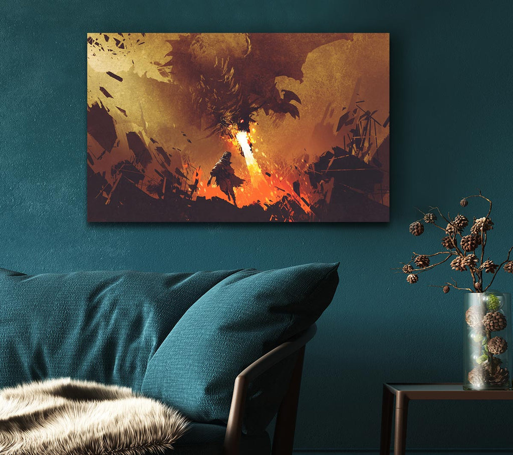 Picture of Fighting The Fire Dragon Canvas Print Wall Art