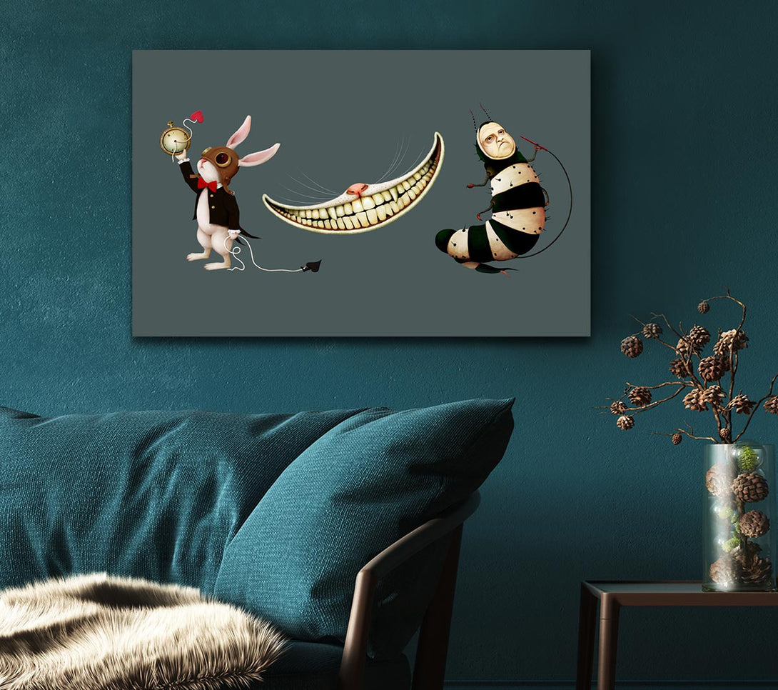 Picture of Alice In Wonderland Rabbit Cat And Caterpillar Canvas Print Wall Art