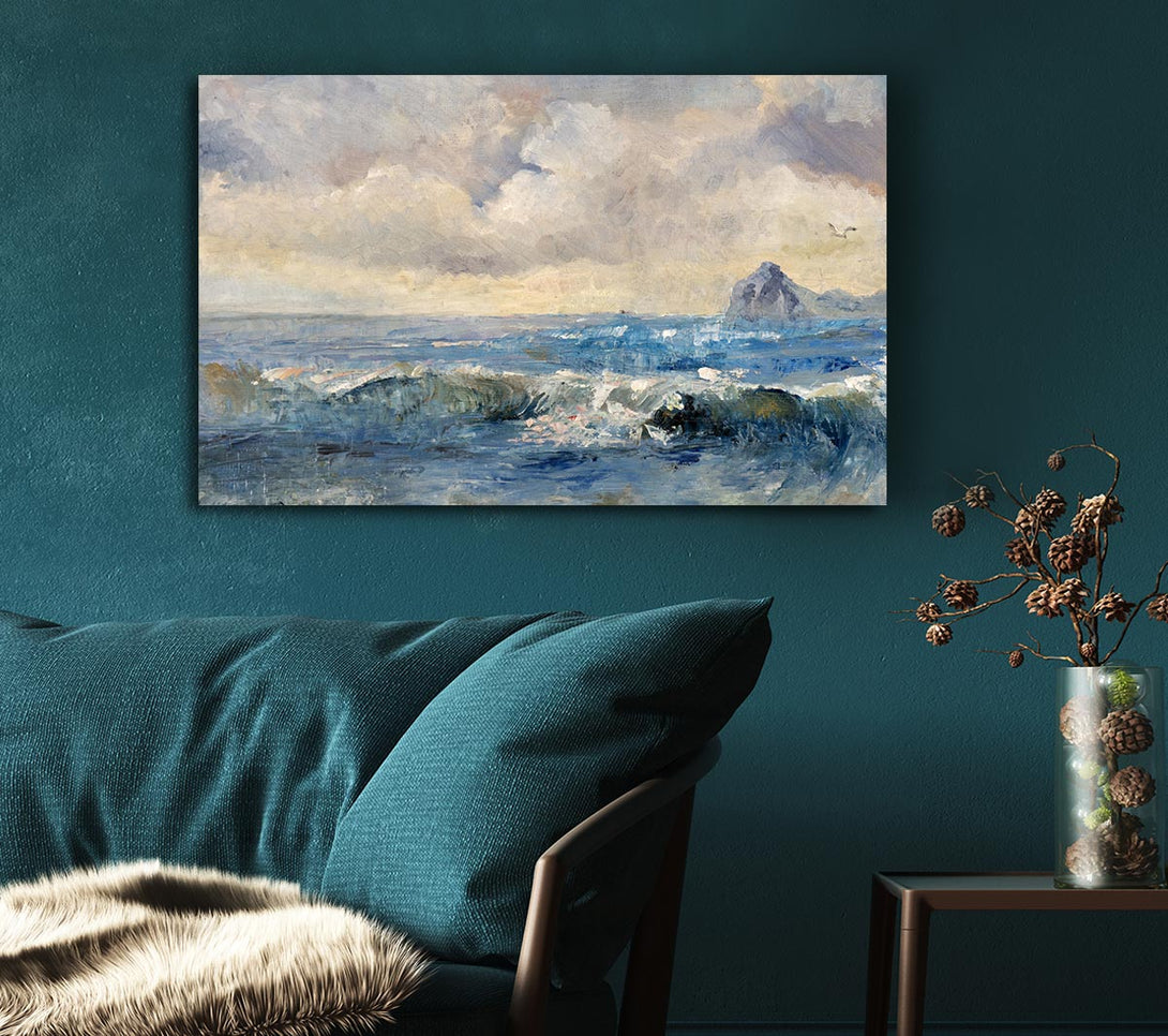  A Canvas Print of Dull Skies Over The Crashing Waves Canvas Print