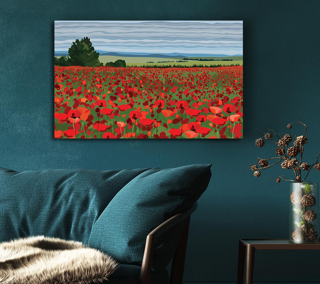 Picture of Red Poppy Field Flowers Canvas Print Wall Art