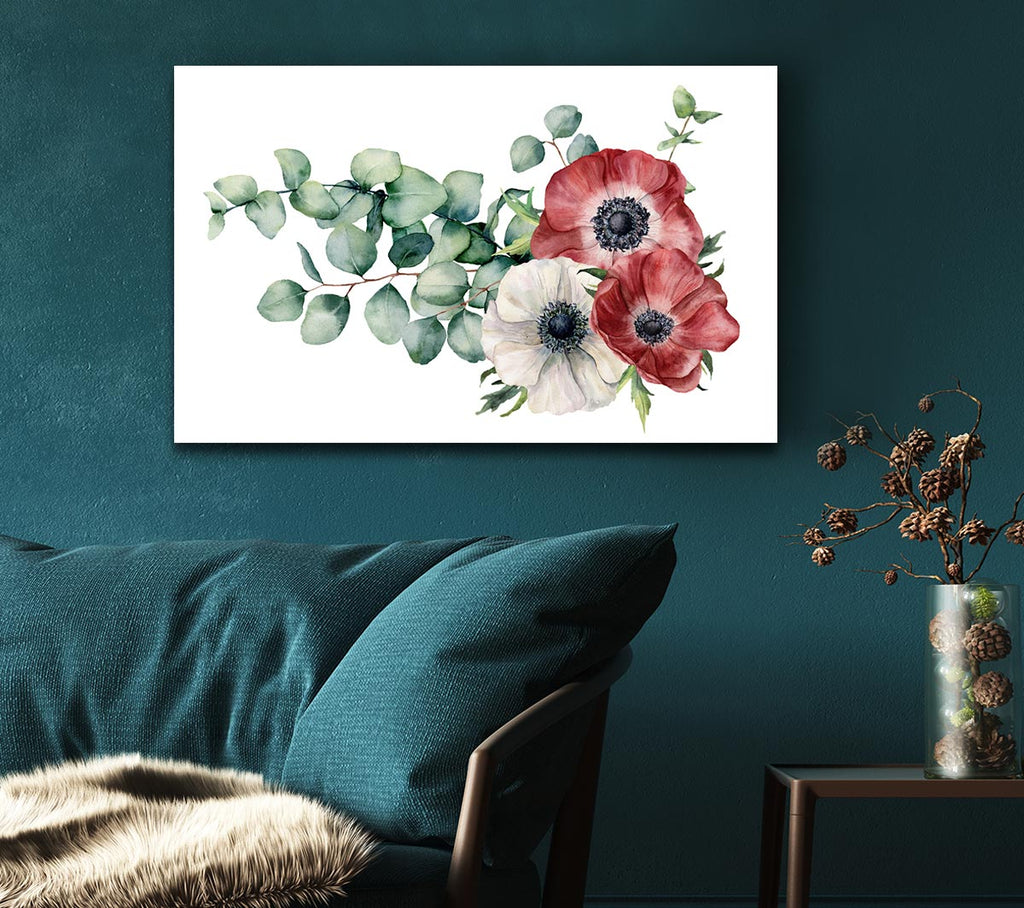 Picture of Green Leafed Flower Trio Canvas Print Wall Art