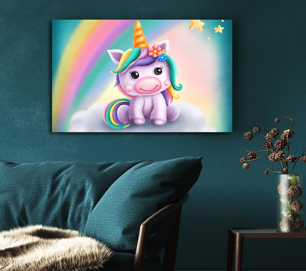 Picture of Unicorn Rainbow Happy Canvas Print Wall Art