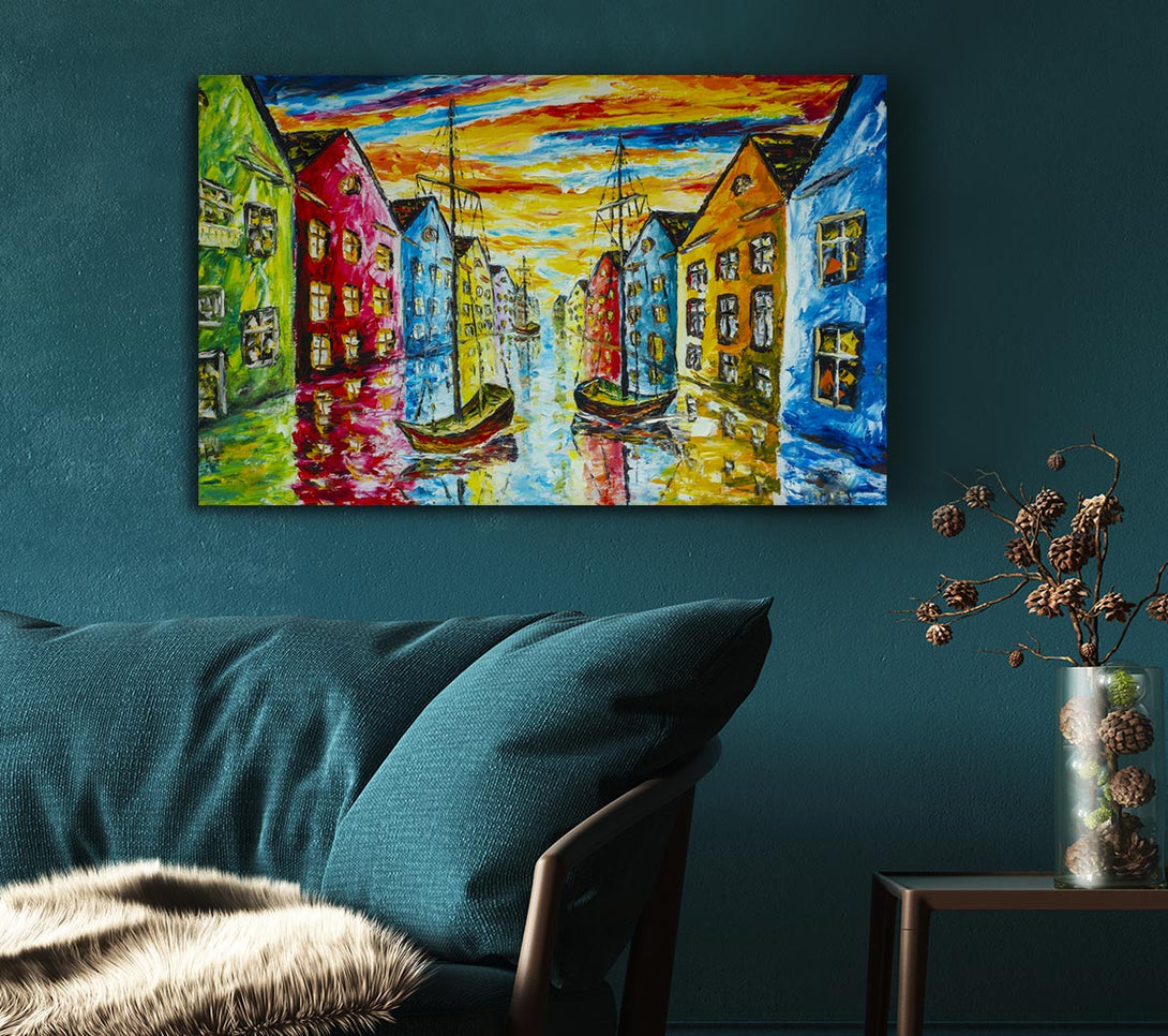 Picture of The Sea Village Painted Canvas Print Wall Art