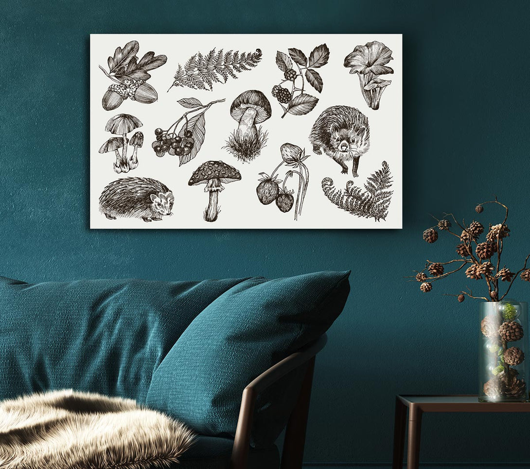 Picture of British Flowers And Wildlife Canvas Print Wall Art