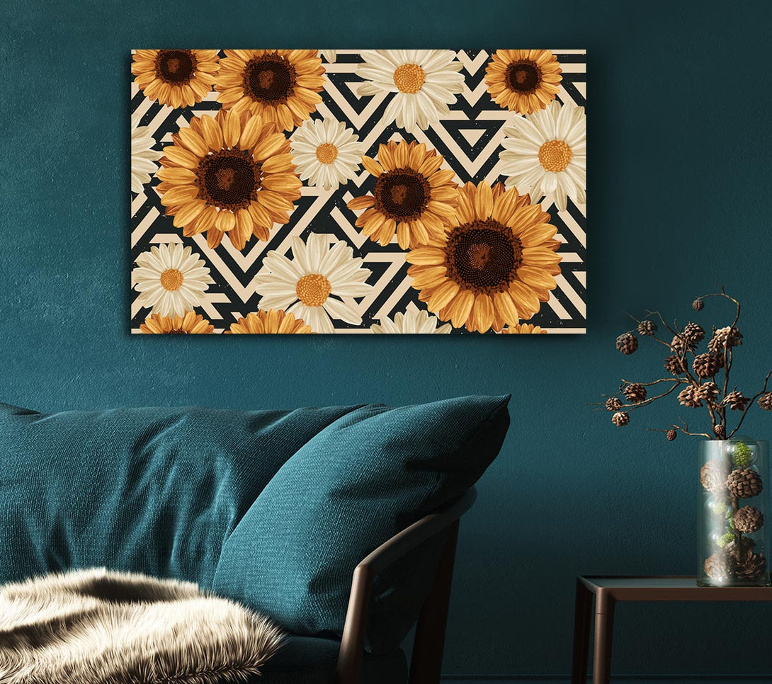  A Canvas Print of Summer Flowers On Abstract Canvas Art