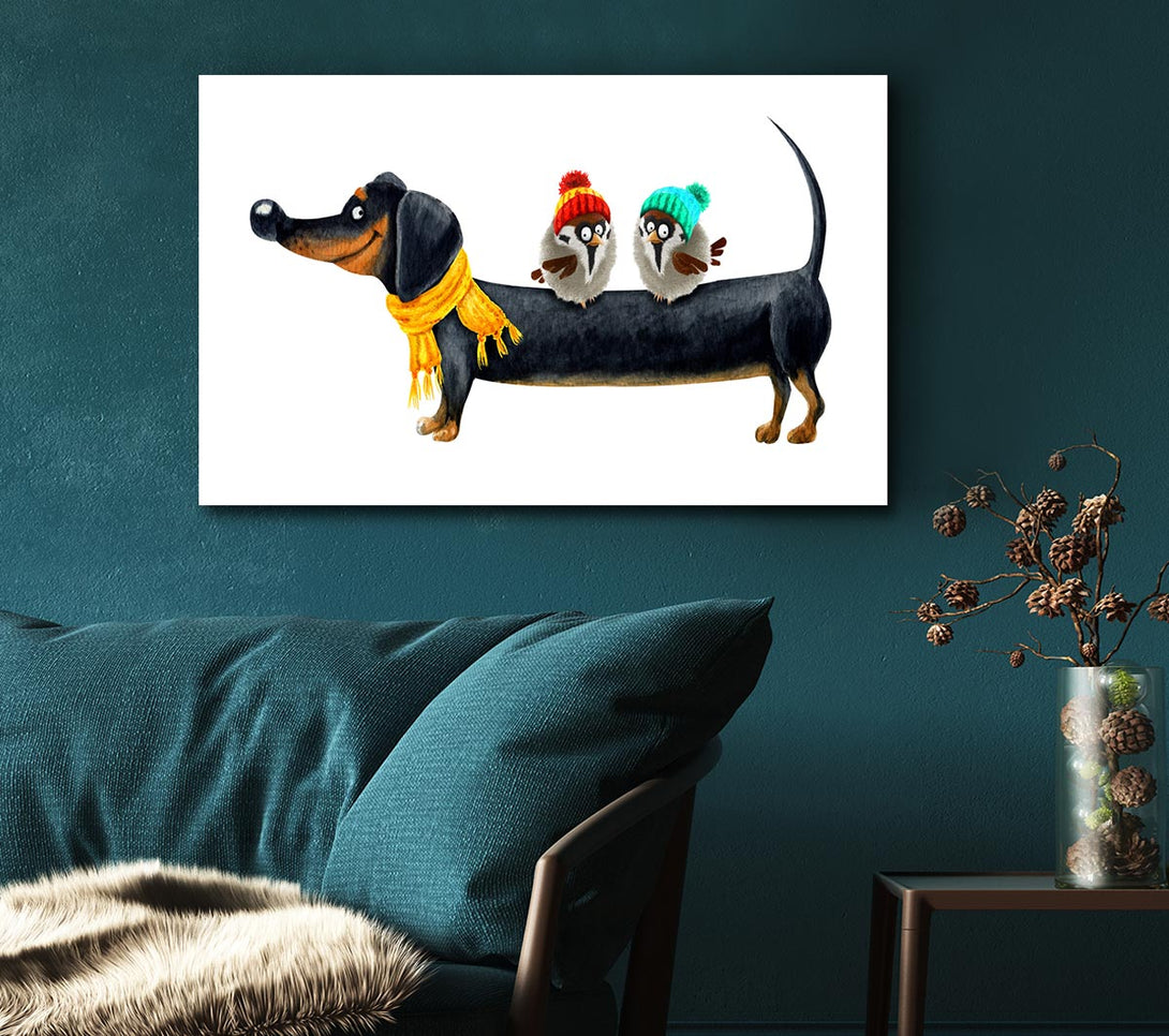 Picture of Sausage Dog Birds Canvas Print Wall Art