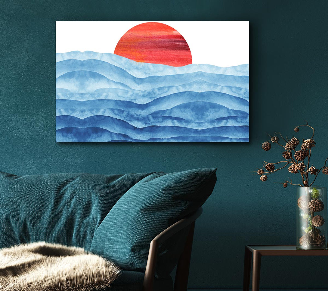 Picture of Red Sun Over The Ripples Canvas Print Wall Art