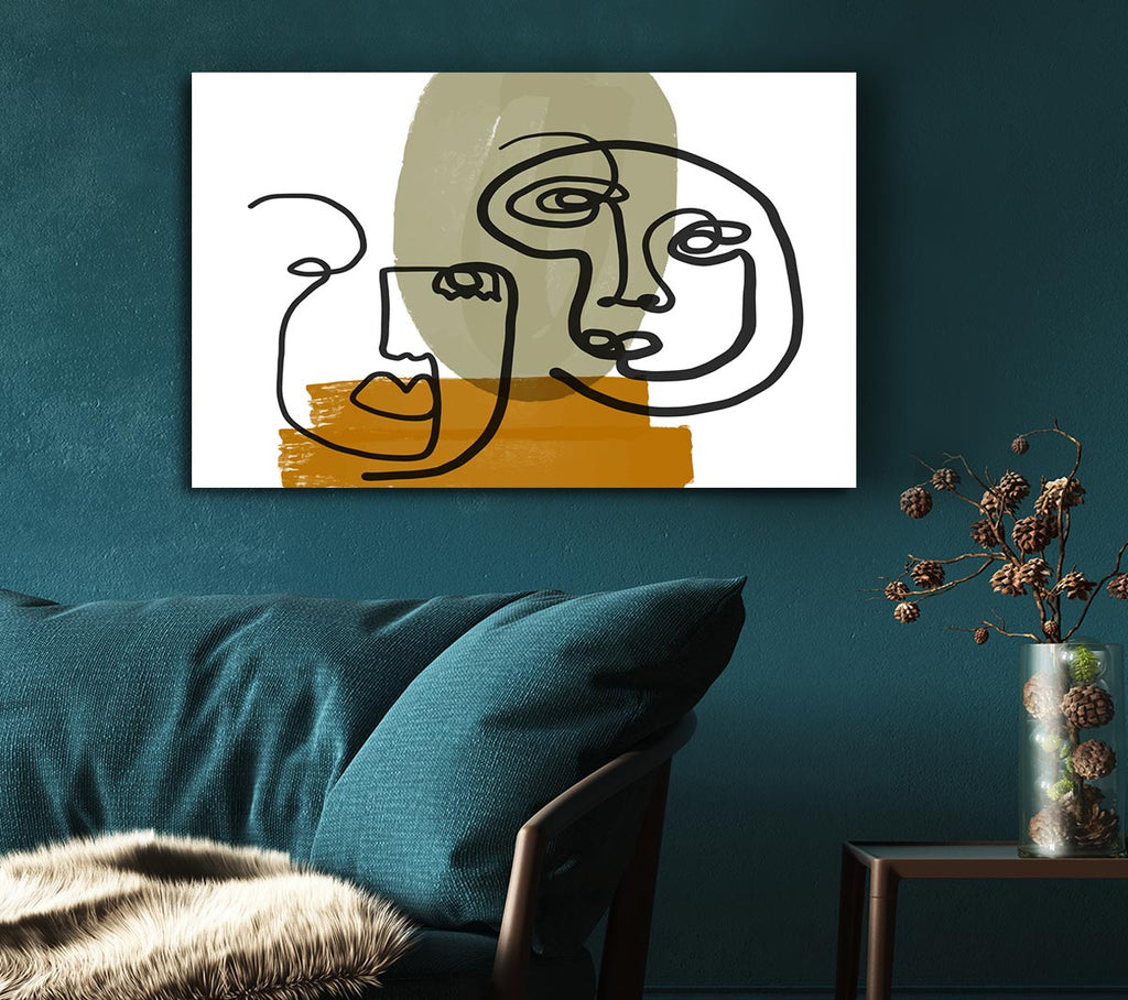 Picture of Two Abstract Line Drawing Faces Canvas Print Wall Art