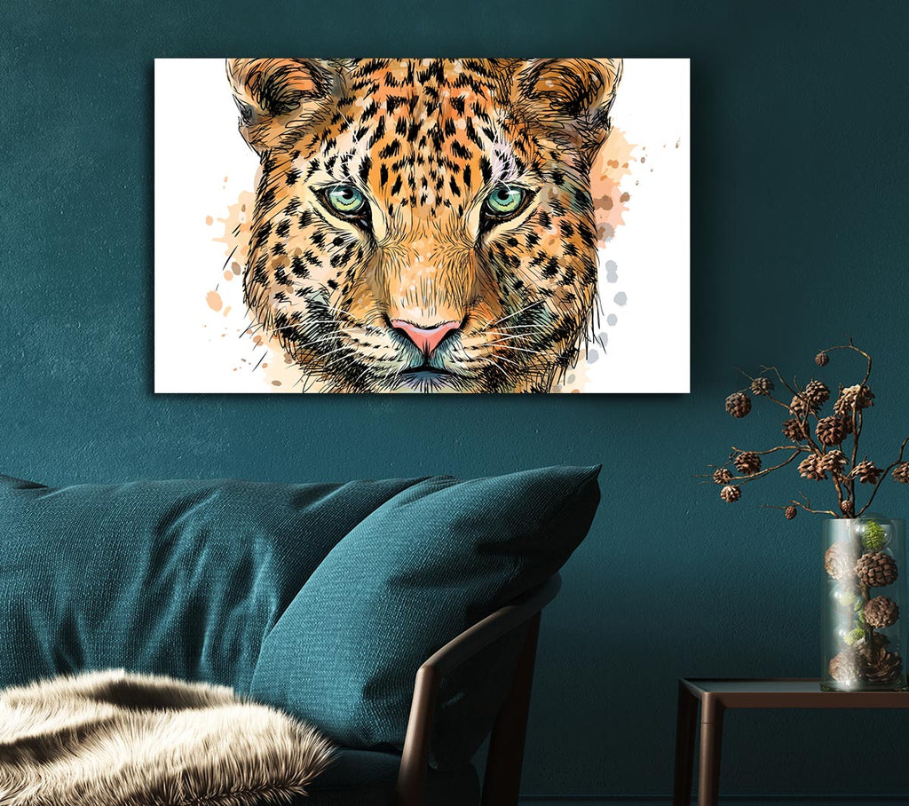 Picture of Leopard Face Watercolour Canvas Print Wall Art
