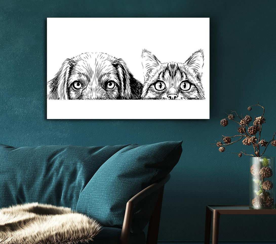 Picture of Cat And Dog Peep Canvas Print Wall Art