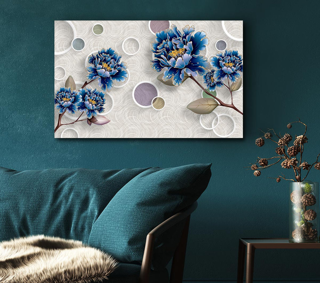 Picture of Blue Stunning Flower Circles Canvas Print Wall Art