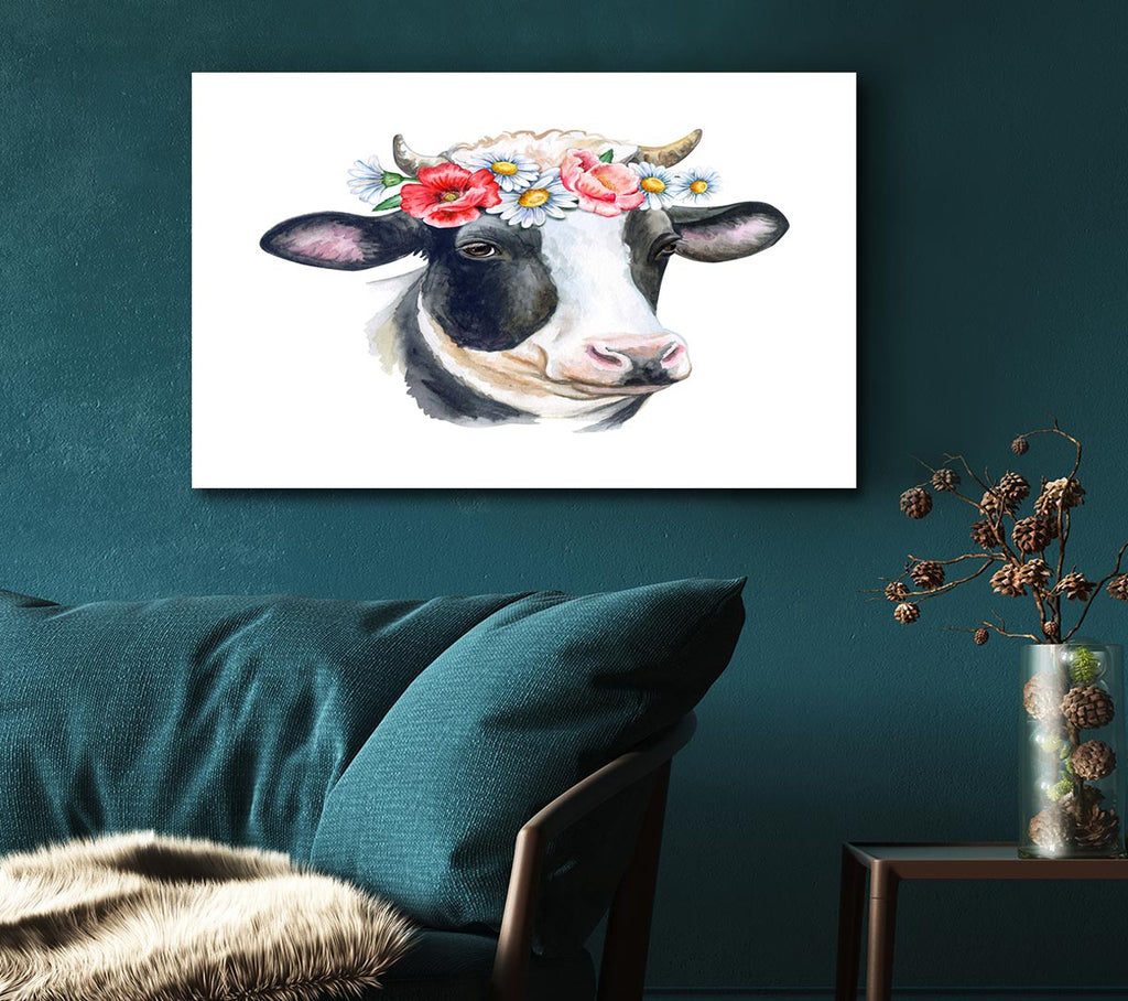 Picture of Flower Girl Cow Canvas Print Wall Art